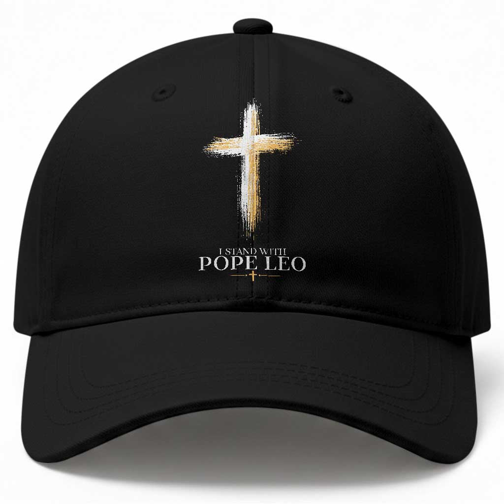 I Stand With Pope Leo Brushstroke Cross Baseball Cap Religious Christian Witness TS02 Print Your Wear