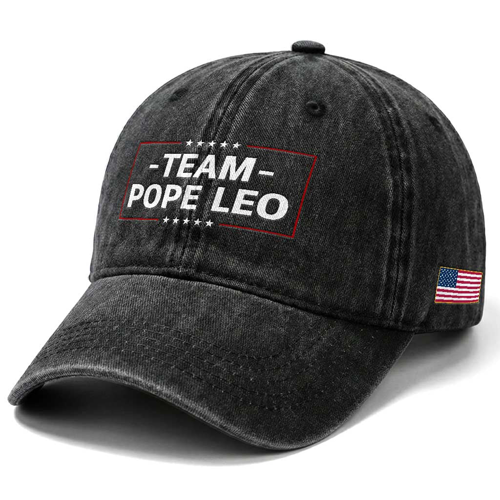 Team Pope Leo XIV Washed Cotton Baseball Cap Catholic Pride Religious Faith Solidarity TS02 Print Your Wear