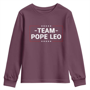 Team Pope Leo XIV Youth Sweatshirt Catholic Pride Religious Faith Solidarity TS02 Maroon Print Your Wear