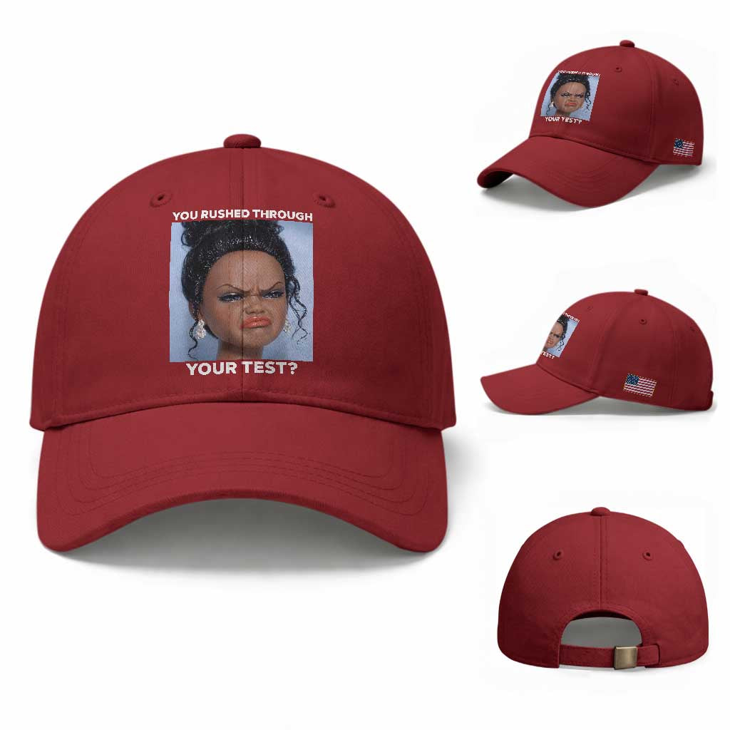 Funny You Rushed Through Your Test Doll Face Meme Baseball Cap Teacher Reaction Humor Testing Day TS02 Baseball Cap Universal Fit Cherry Red Print Your Wear