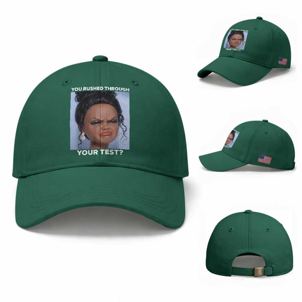 Funny You Rushed Through Your Test Doll Face Meme Baseball Cap Teacher Reaction Humor Testing Day TS02 Baseball Cap Universal Fit Irish Green Print Your Wear