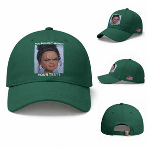 Funny You Rushed Through Your Test Doll Face Meme Baseball Cap Teacher Reaction Humor Testing Day TS02 Baseball Cap Universal Fit Irish Green Print Your Wear
