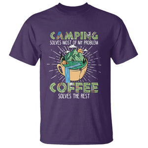 Funny Camper T Shirt Camping Solves Most Of My Problems Coffee Solves Rest TS02 Purple Print Your Wear