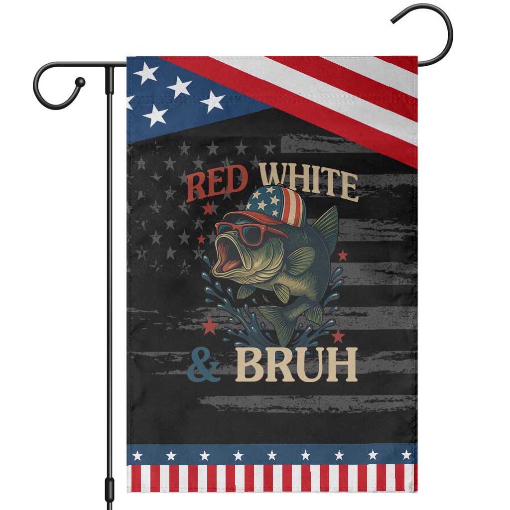 Retro Red White And Bruh Fishing Garden Flag Funny Patriotic Bass 4th Of July TS02 Distressed Black Blue Print Your Wear