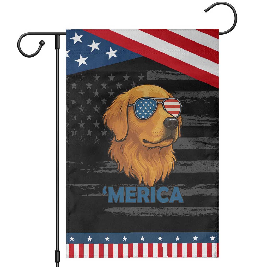 Patriotic Dog 'Merica Garden Flag Golden Retriever Sunglasses Funny 4th Of July TS02 Distressed Black Blue Print Your Wear
