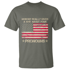 Funny Pronoun T Shirt Nobody Really Gives A Shit About Your Pronouns Distressed American Flag TS02 Printyourwear