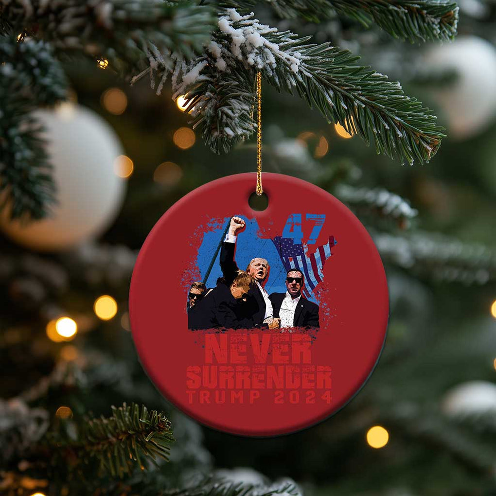 Trump Raised Fist Christmas Ornament Never Surrender Support President 45 47 TS02 Print Your Wear