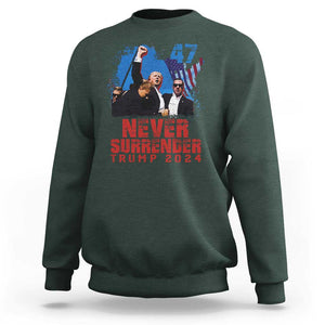 Trump Raised Fist Sweatshirt Never Surrender Support President 45 47 TS02 Dark Forest Green Print Your Wear