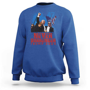 Trump Raised Fist Sweatshirt Never Surrender Support President 45 47 TS02 Royal Blue Print Your Wear