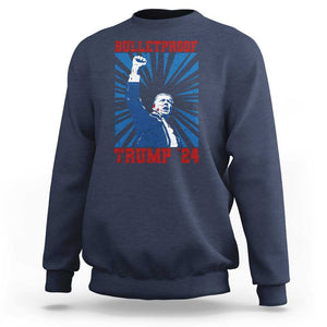 Strong Trump 2024 Sweatshirt Bulletproof Raised Fist Not Today President 45 47 TS02 Navy Print Your Wear