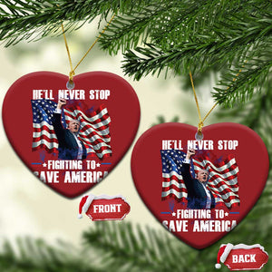 Trump Raised Fist Christmas Ornament He'll Never Stop Fighting To Save America TS02 Heart Red Print Your Wear