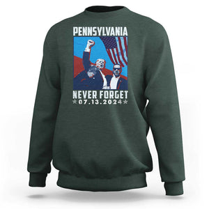 Trump Raised Fist Sweatshirt Butler Pennsylvania Never Forget July 13 2024 TS02 Dark Forest Green Print Your Wear