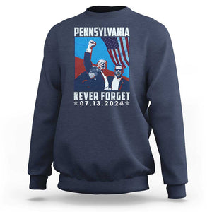 Trump Raised Fist Sweatshirt Butler Pennsylvania Never Forget July 13 2024 TS02 Navy Print Your Wear