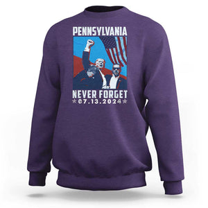 Trump Raised Fist Sweatshirt Butler Pennsylvania Never Forget July 13 2024 TS02 Purple Print Your Wear