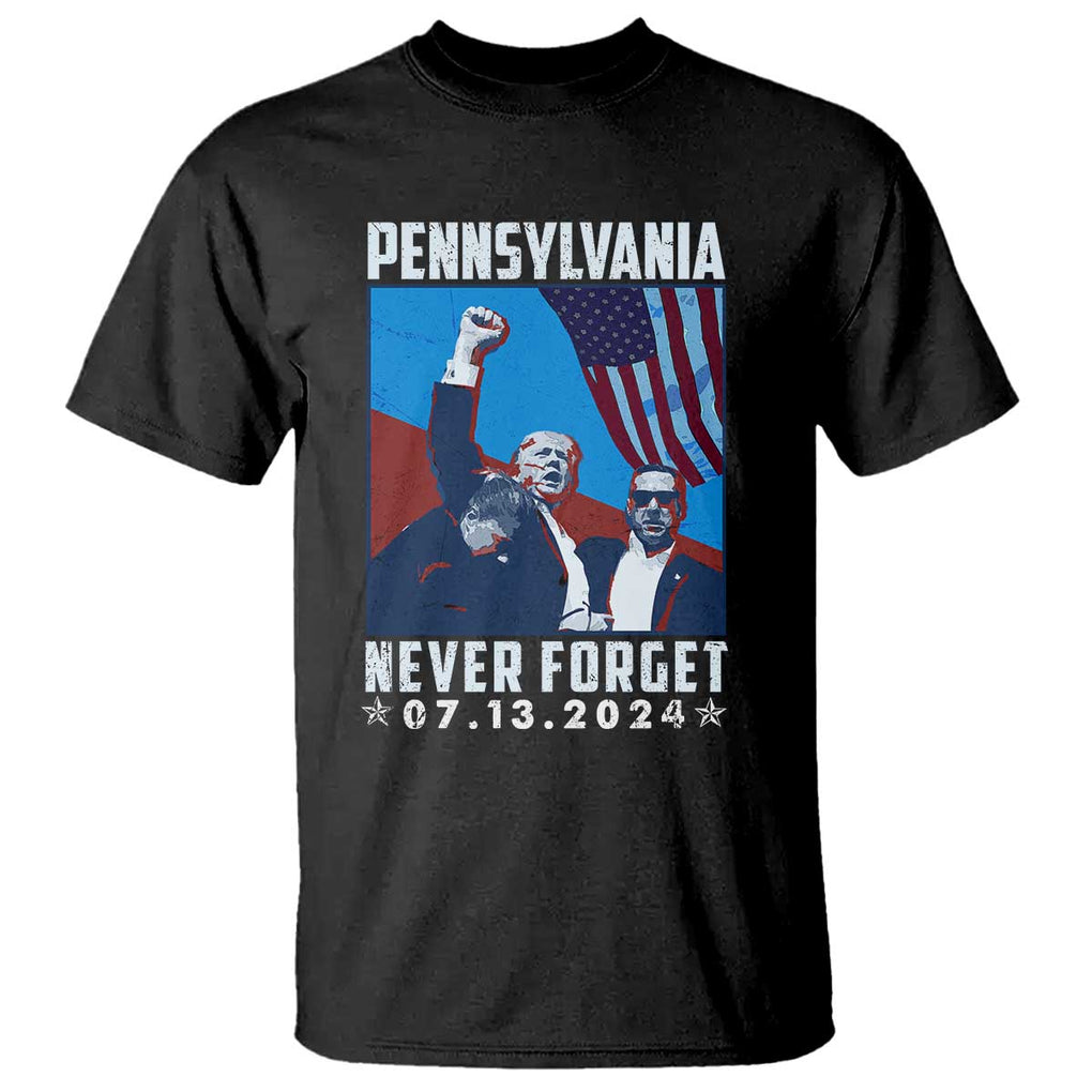 Trump Raised Fist T Shirt Butler Pennsylvania Never Forget July 13 2024 TS02 Black Print Your Wear