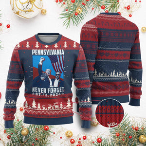 Trump Raised Fist Ugly Christmas Sweater Butler Pennsylvania Never Forget July 13 2024 TS02 Burgundy Print Your Wear