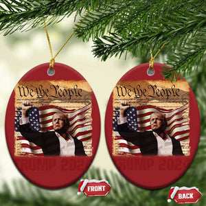 Trump 2024 Christmas Ornament Raised Fist Fight For America American Flag Retro Vintage TS02 Oval Red Print Your Wear