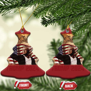 Trump 2024 Christmas Ornament Raised Fist Fight For America American Flag Retro Vintage TS02 Christmas Tree Red Print Your Wear