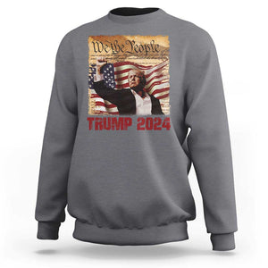 Trump 2024 Sweatshirt Raised Fist Fight For America American Flag Retro Vintage TS02 Charcoal Print Your Wear