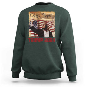 Trump 2024 Sweatshirt Raised Fist Fight For America American Flag Retro Vintage TS02 Dark Forest Green Print Your Wear