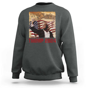 Trump 2024 Sweatshirt Raised Fist Fight For America American Flag Retro Vintage TS02 Dark Heather Print Your Wear