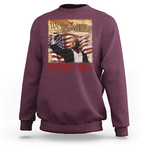 Trump 2024 Sweatshirt Raised Fist Fight For America American Flag Retro Vintage TS02 Maroon Print Your Wear