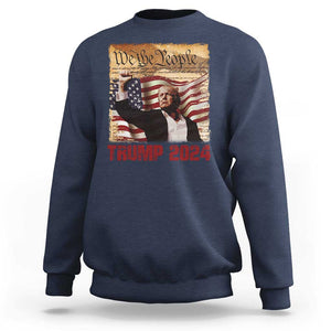 Trump 2024 Sweatshirt Raised Fist Fight For America American Flag Retro Vintage TS02 Navy Print Your Wear