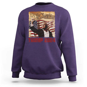 Trump 2024 Sweatshirt Raised Fist Fight For America American Flag Retro Vintage TS02 Purple Print Your Wear