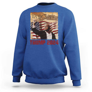 Trump 2024 Sweatshirt Raised Fist Fight For America American Flag Retro Vintage TS02 Royal Blue Print Your Wear