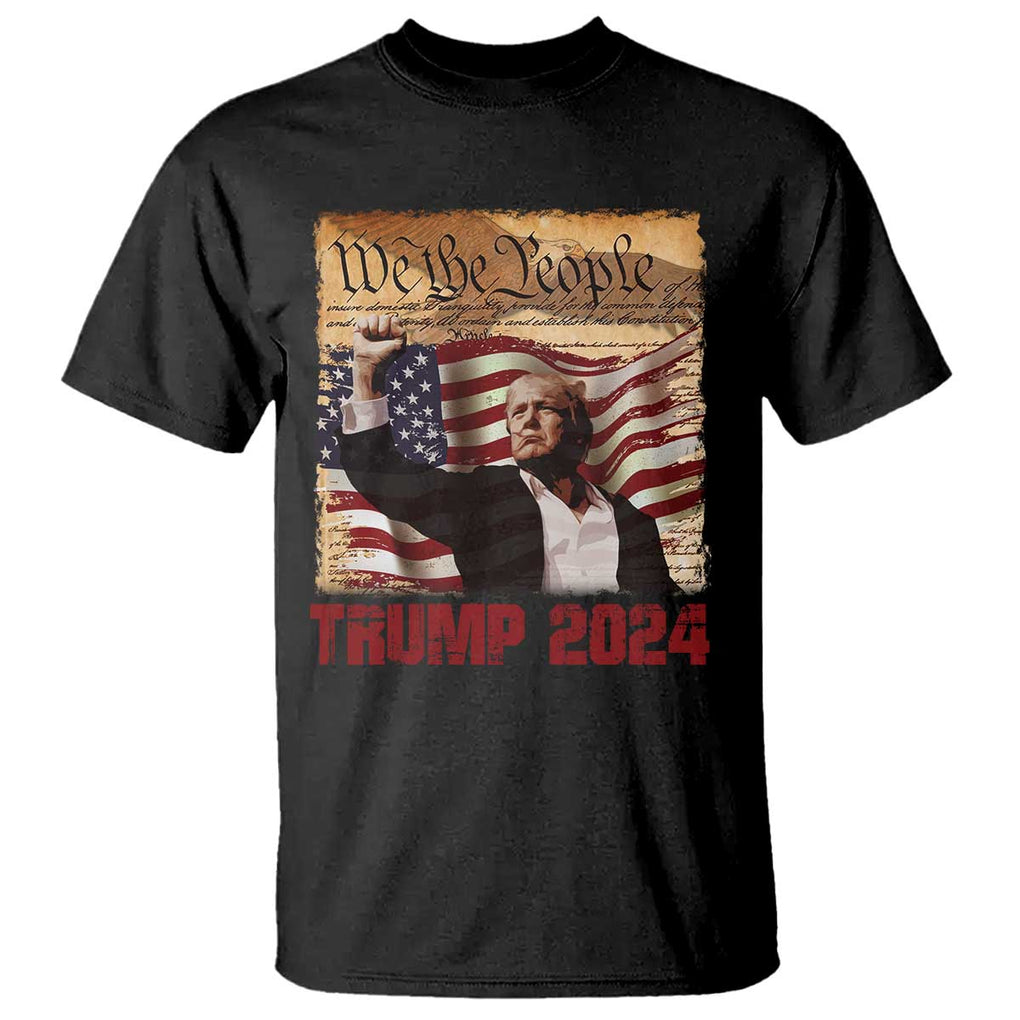 Trump 2024 T Shirt Raised Fist Fight For America American Flag Retro Vintage TS02 Black Print Your Wear