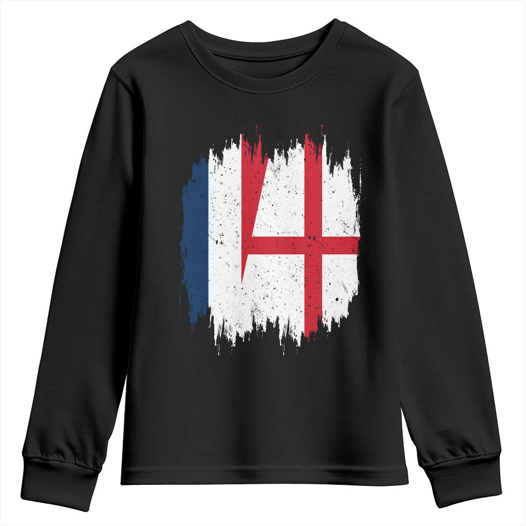 Vintage Grunge France England Flag Brush Stroke Graphic Youth Sweatshirt French Anglo English Heritage Pride Match Day TS02 Black Print Your Wear