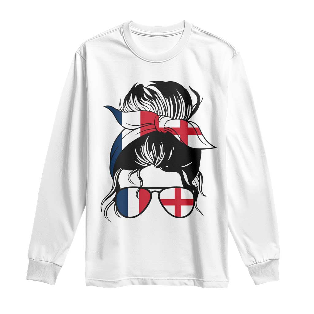 Proud France England Flag Messy Bun Bandana Sunglasses Graphic Long Sleeve Shirt French Anglo English Heritage Roots Woman TS02 White Print Your Wear