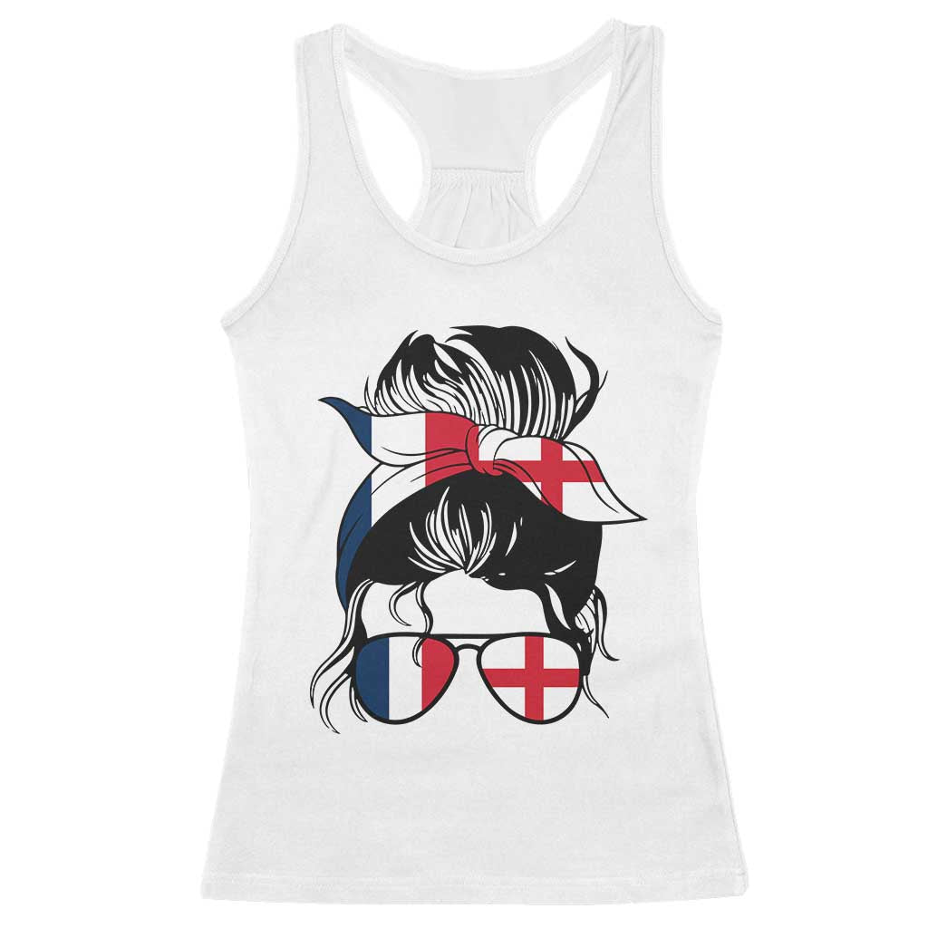 Proud France England Flag Messy Bun Bandana Sunglasses Graphic Racerback Tank Top French Anglo English Heritage Roots Woman TS02 White Print Your Wear