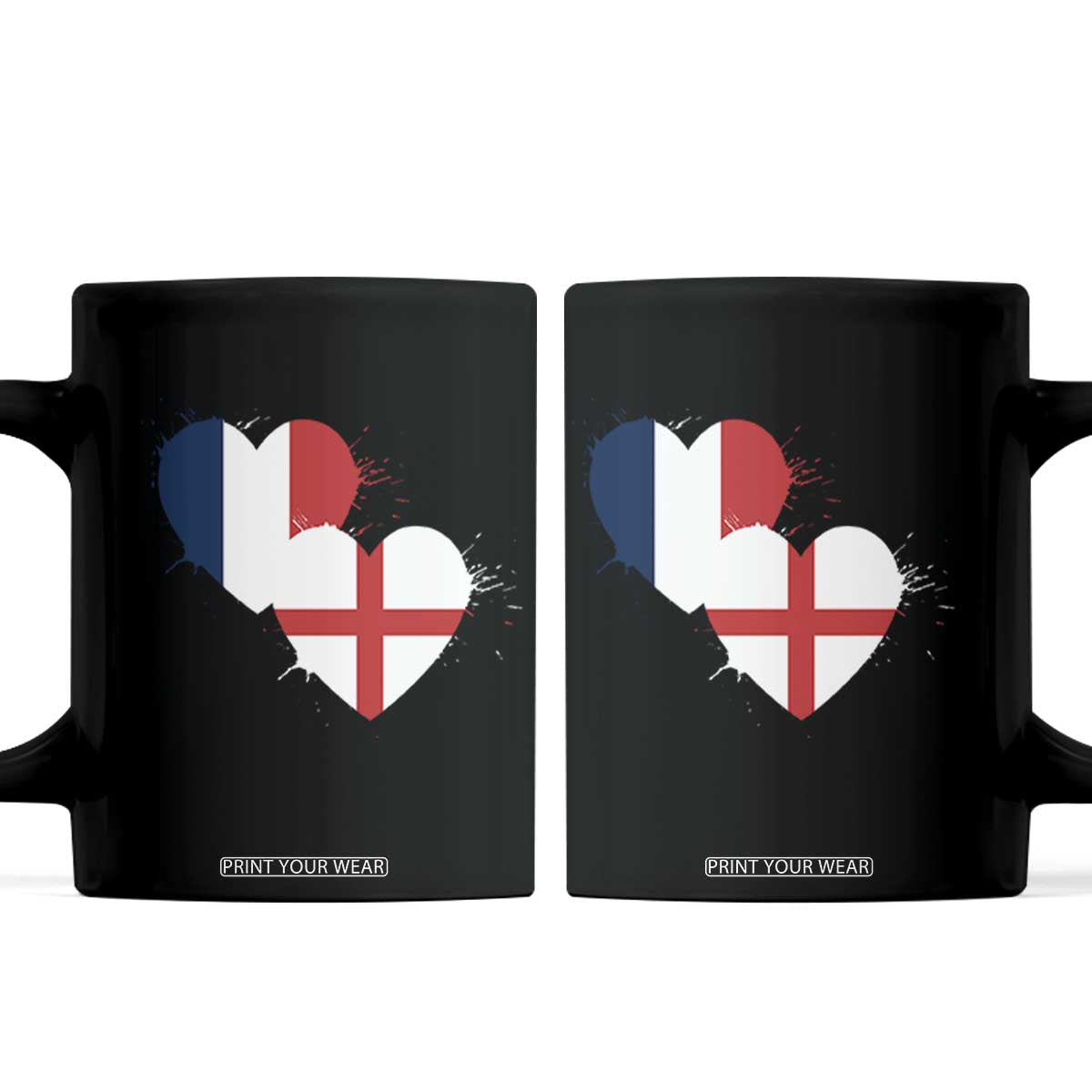 France England Flag Hearts Splatter Graphic Coffee Mug Anglo English French Heritage Love Unity TS02 Black Print Your Wear