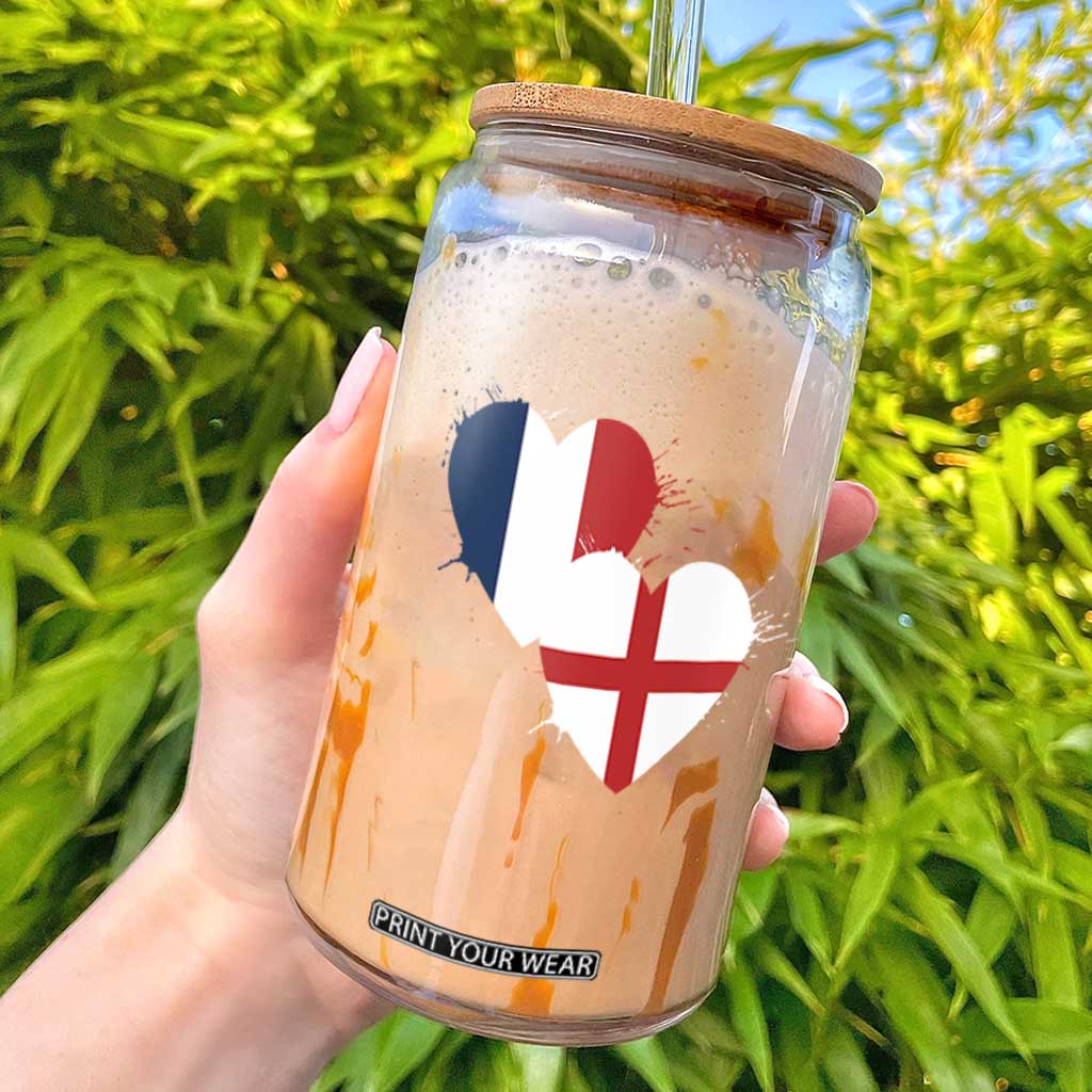 France England Flag Hearts Splatter Graphic Glass Can Anglo English French Heritage Love Unity TS02 Black Print Your Wear