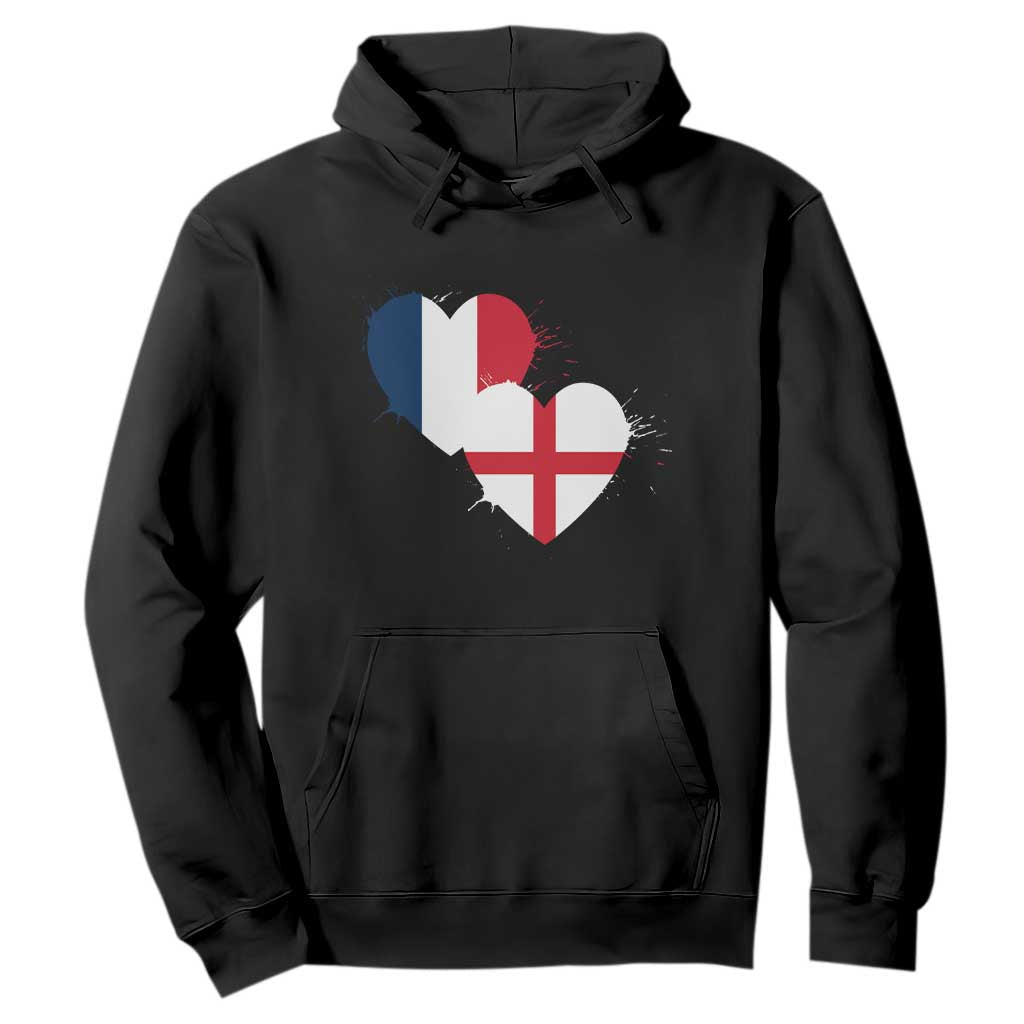 France England Flag Hearts Splatter Graphic Hoodie Anglo English French Heritage Love Unity TS02 Black Print Your Wear