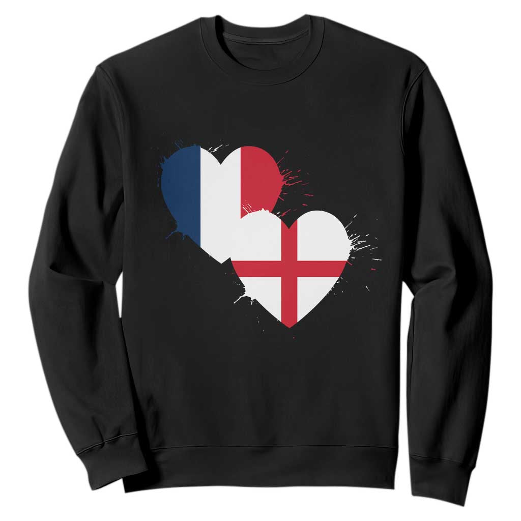 France England Flag Hearts Splatter Graphic Sweatshirt Anglo English French Heritage Love Unity TS02 Black Print Your Wear