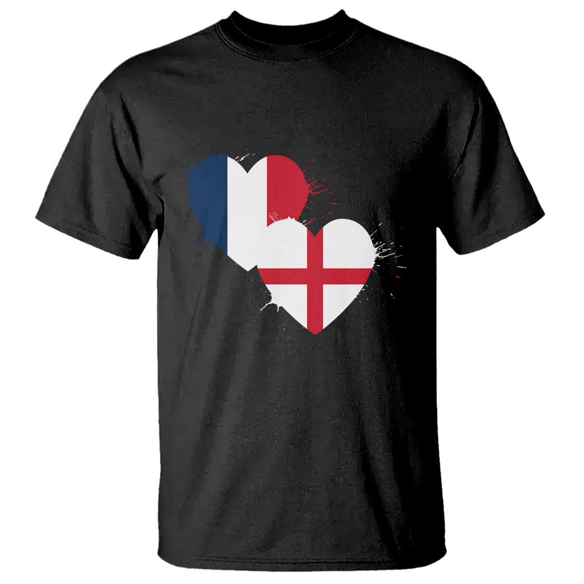 France England Flag Hearts Splatter Graphic T Shirt Anglo English French Heritage Love Unity TS02 Black Print Your Wear