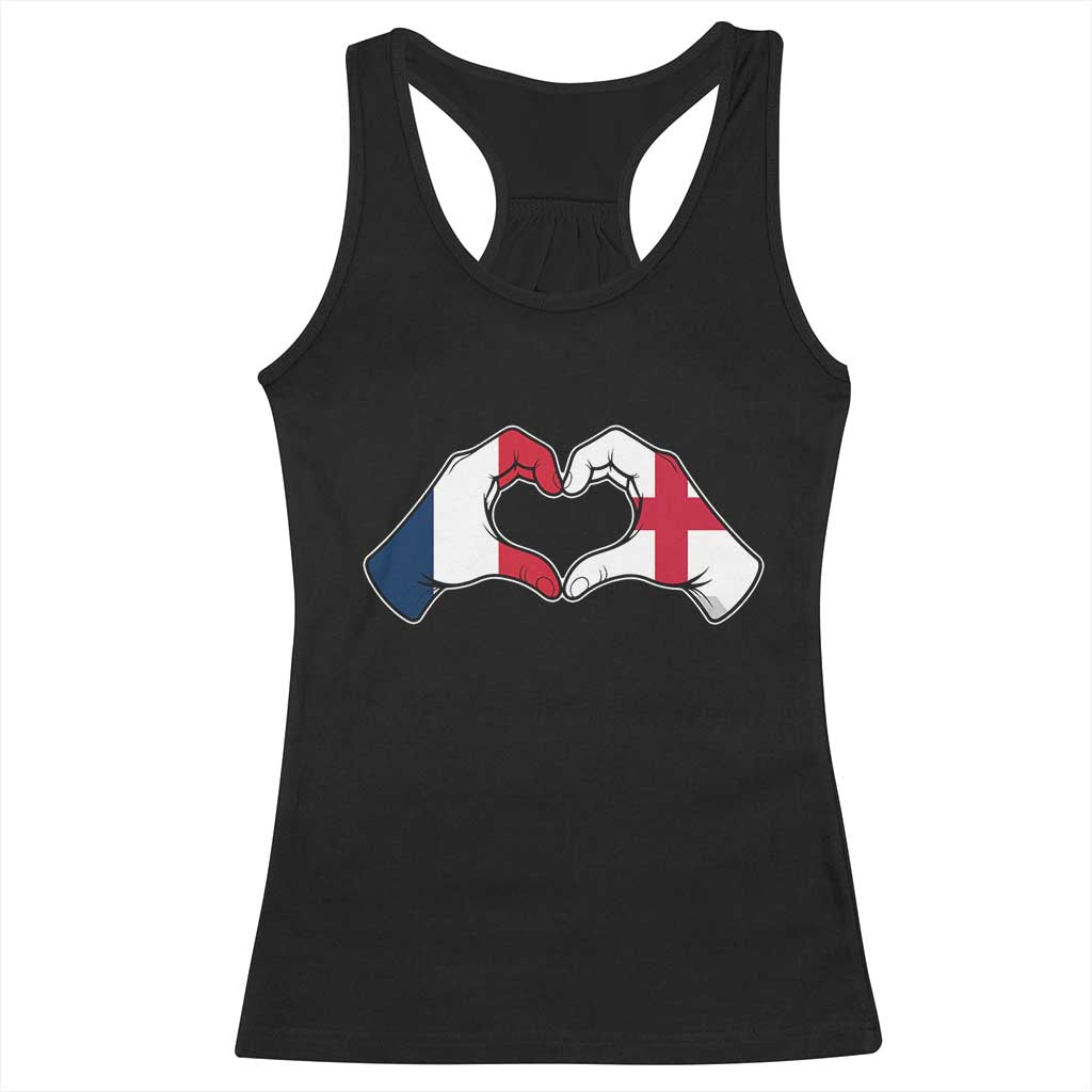 Proud Fance England Heritage Hand Heart Graphic Racerback Tank Top French English Anglo Roots Cross Border Love Unity TS02 Black Print Your Wear