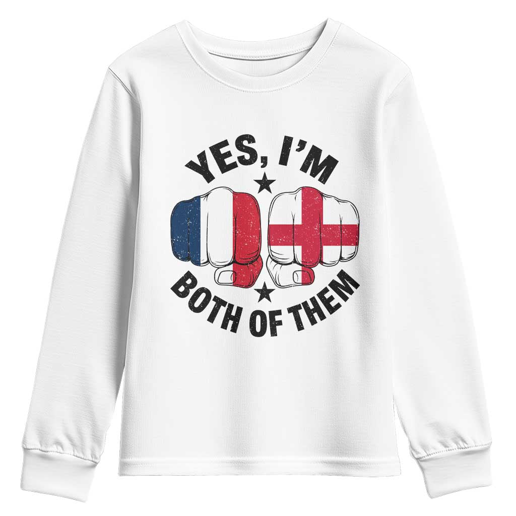 Yes Im Both Of Them France England Flag Fists Graphic Youth Sweatshirt French English Anglo Dual Pride Heritage TS02 White Print Your Wear