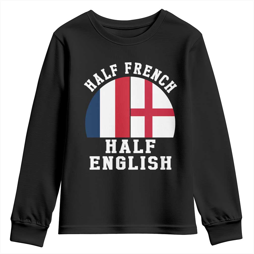 Half French Half English Split Flag Graphic Youth Sweatshirt Patriotic Anglo England France Dual Heritage DNA Ancestry TS02 Black Print Your Wear