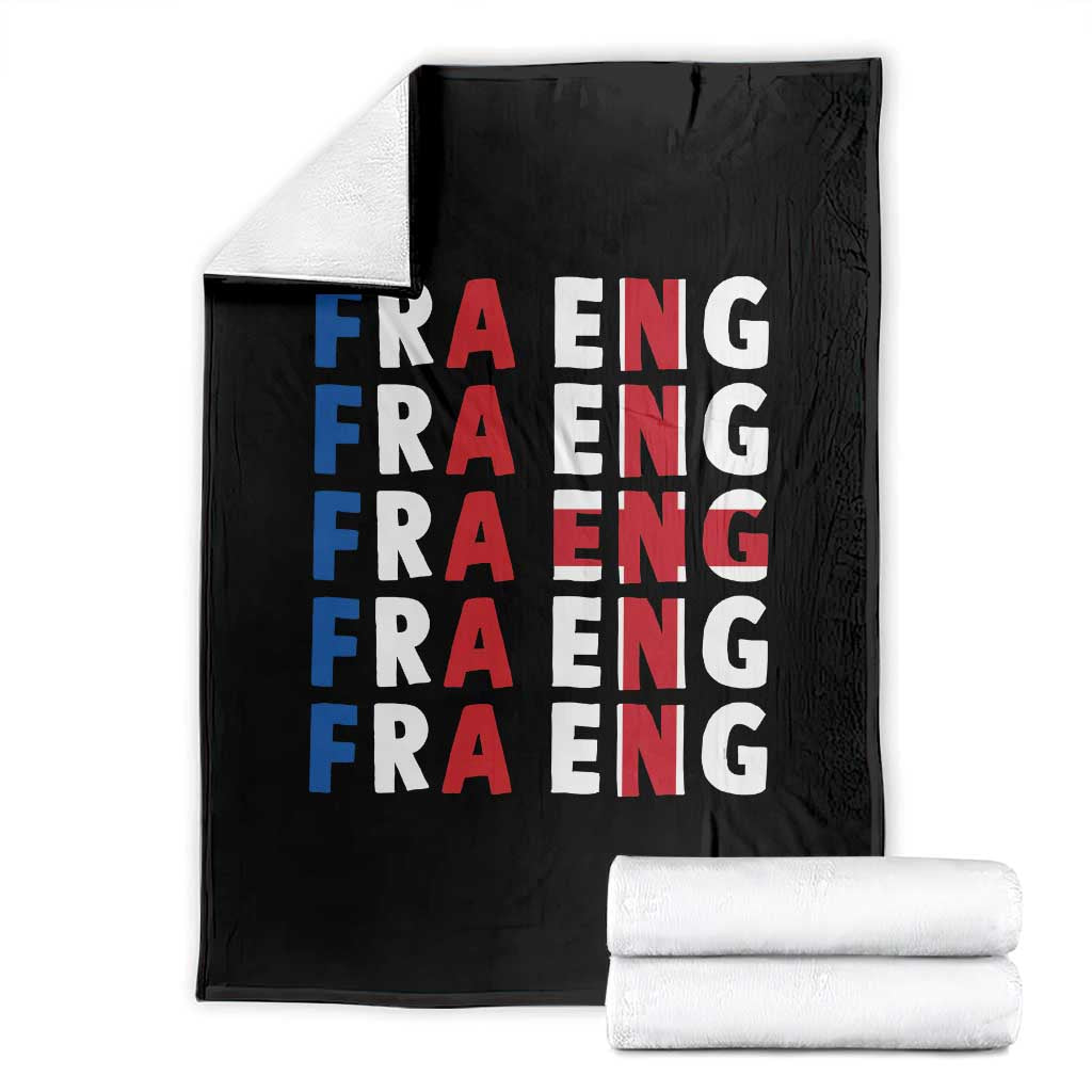 FRA ENG France England Flag Graphic Throw Blanket French English Typographic Dual Heritage Pride Match Day TS02 Black Print Your Wear
