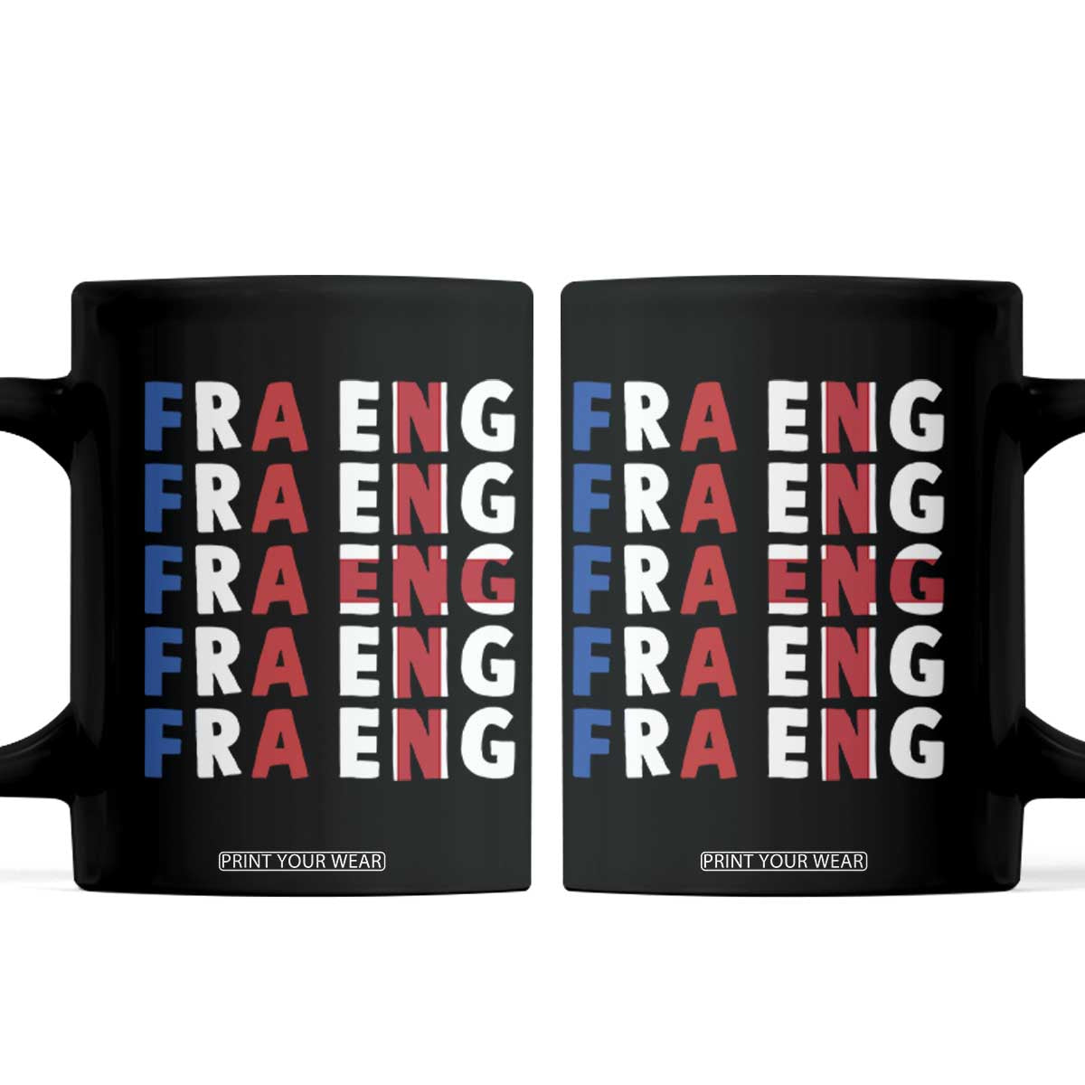 FRA ENG France England Flag Graphic Coffee Mug French English Typographic Dual Heritage Pride Match Day TS02 Black Print Your Wear