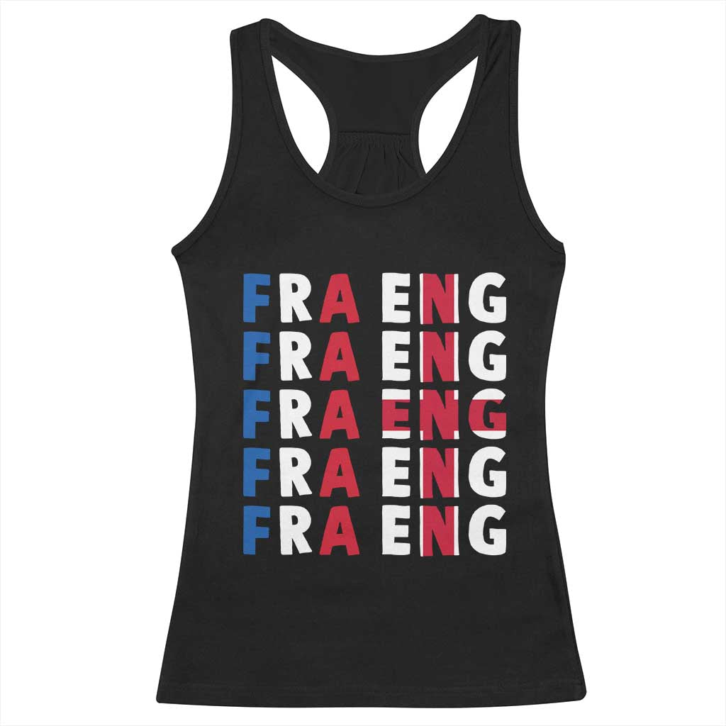 FRA ENG France England Flag Graphic Racerback Tank Top French English Typographic Dual Heritage Pride Match Day TS02 Black Print Your Wear