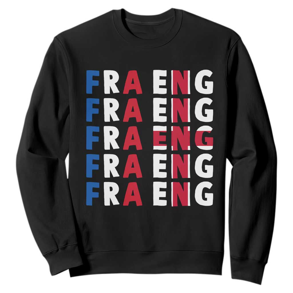 FRA ENG France England Flag Graphic Sweatshirt French English Typographic Dual Heritage Pride Match Day TS02 Black Print Your Wear