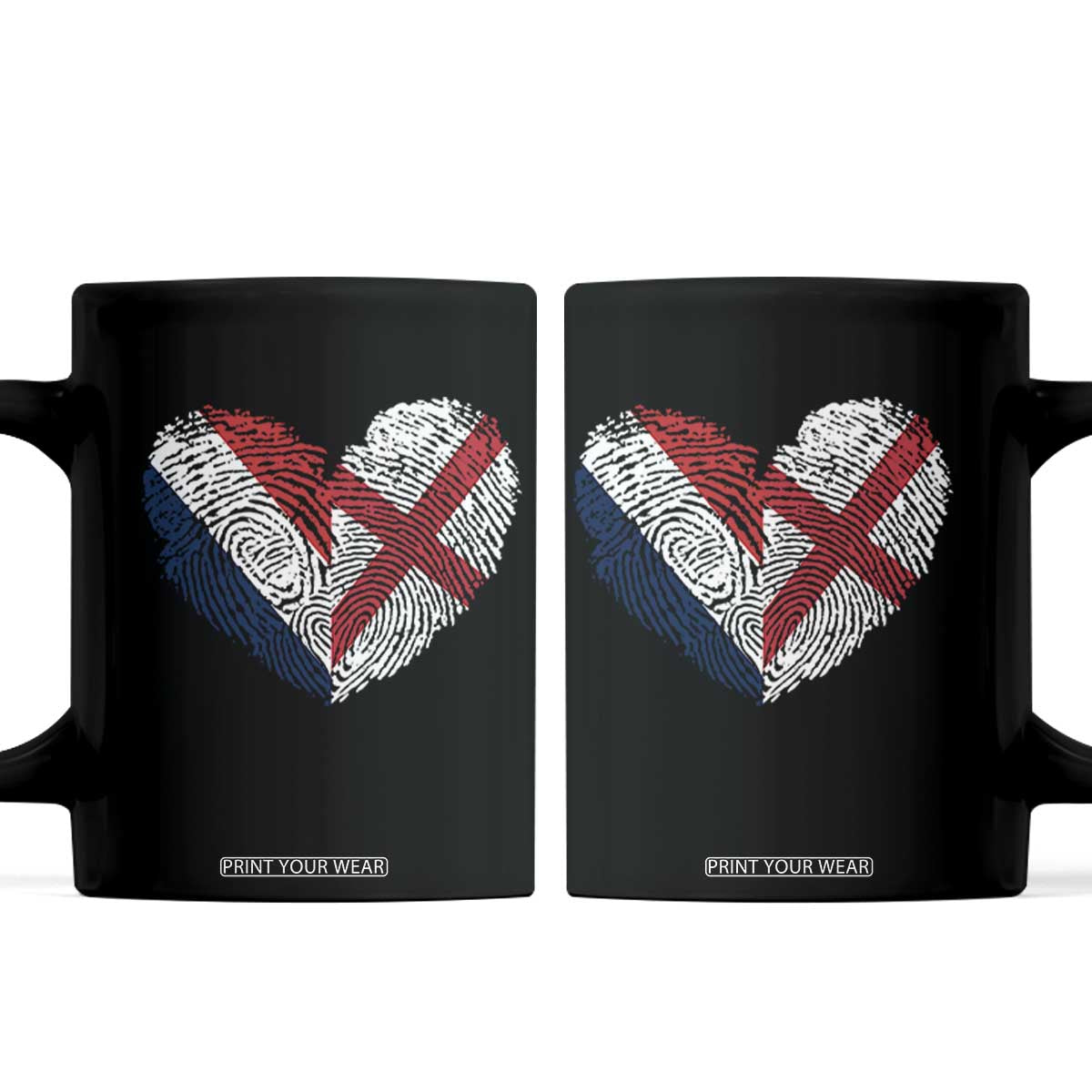 France England Flag Fingerprint Heart DNA Graphic Coffee Mug Proud Anglo English French Ancestry Love Identity TS02 Black Print Your Wear
