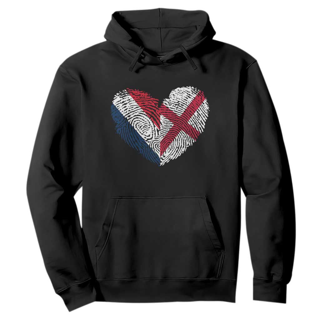 France England Flag Fingerprint Heart DNA Graphic Hoodie Proud Anglo English French Ancestry Love Identity TS02 Black Print Your Wear