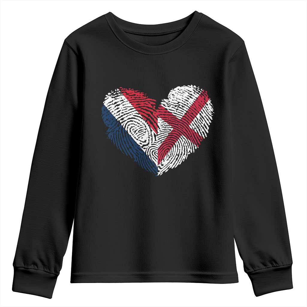 France England Flag Fingerprint Heart DNA Graphic Youth Sweatshirt Proud Anglo English French Ancestry Love Identity TS02 Black Print Your Wear