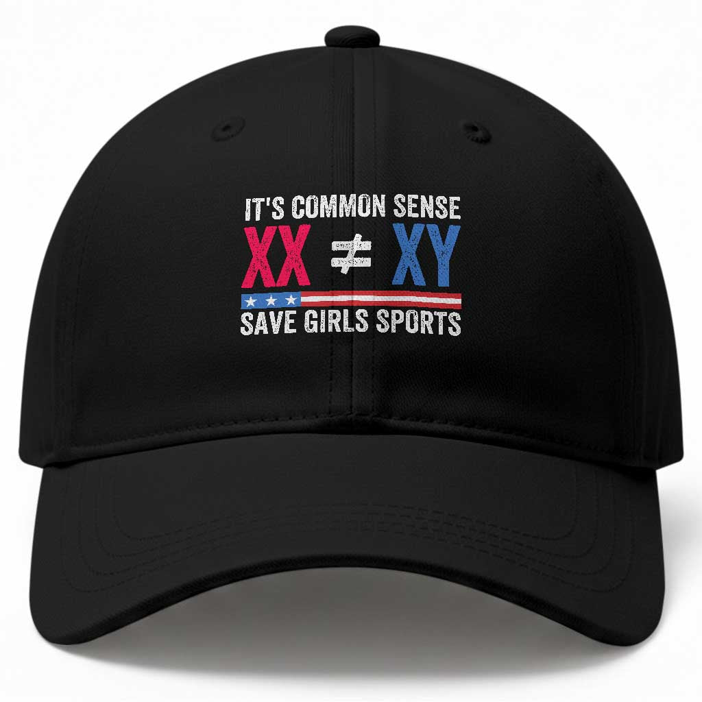 Its Common Sense XX Not Equal XY Baseball Cap Save Girls Sports Patriotic Title IX Graphic