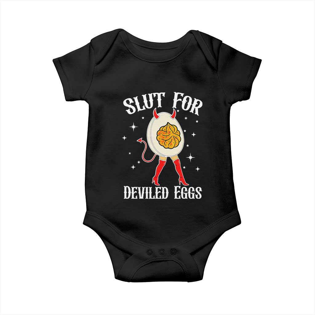 Funny Slut for Deviled Eggs Baby Onesie Funny Naughty Thanksgiving Potluck TS02 Black Print Your Wear